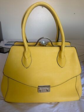 Yellow Structured Leather Satchel Handbag